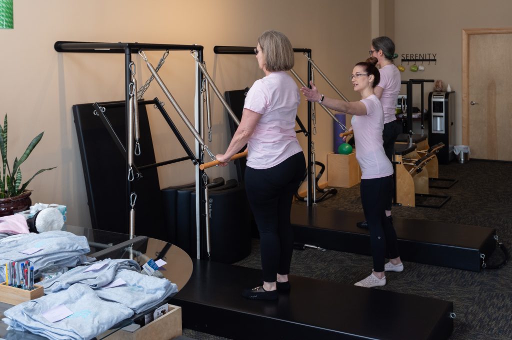 Small-group Pilates class at Serenity studio, Iowa City